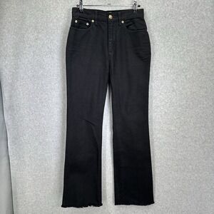 Tory Burch Womens Boot-Cut‎ Denim Pants Raw Hem LogoGold Buttons 73396 Size 25